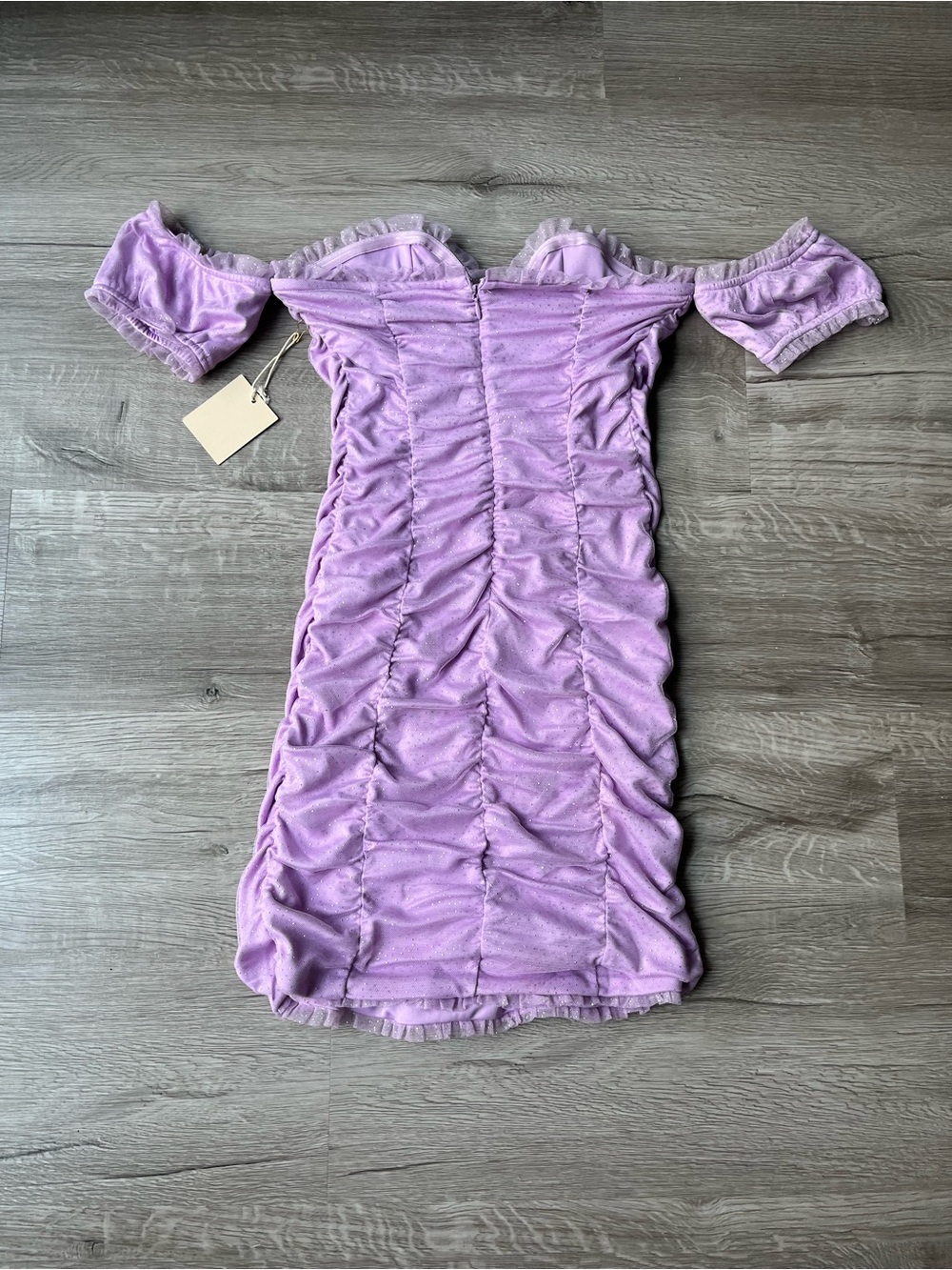 Lavender Off-Shoulder Ruched Mini Dress - Picture 8 of 8